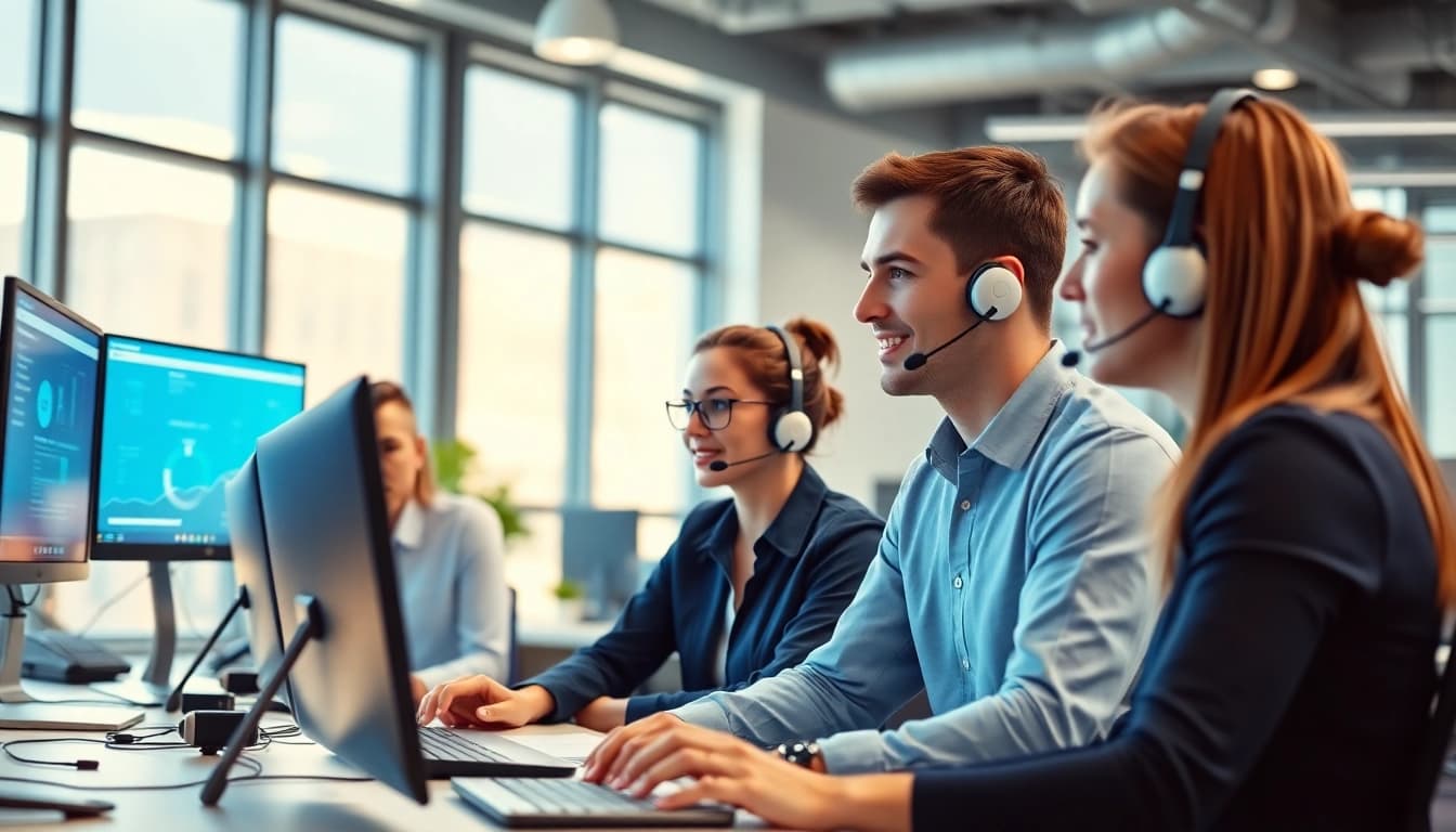 Engaging IT helpdesk services London showcasing professional support staff in a modern office setting.