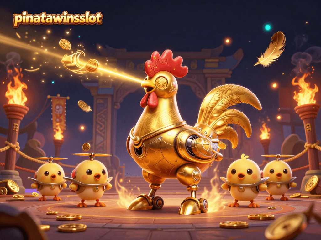 Engage in vibrant gambling action with pinatawinsslot amidst golden chickens and dynamic game elements.