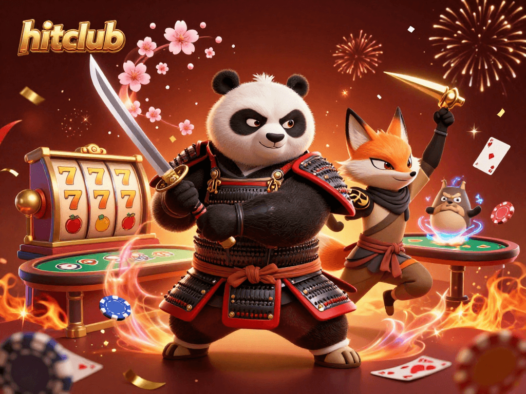 Experience exciting gameplay with hitclub's lively 3D samurai panda and dynamic casino elements.