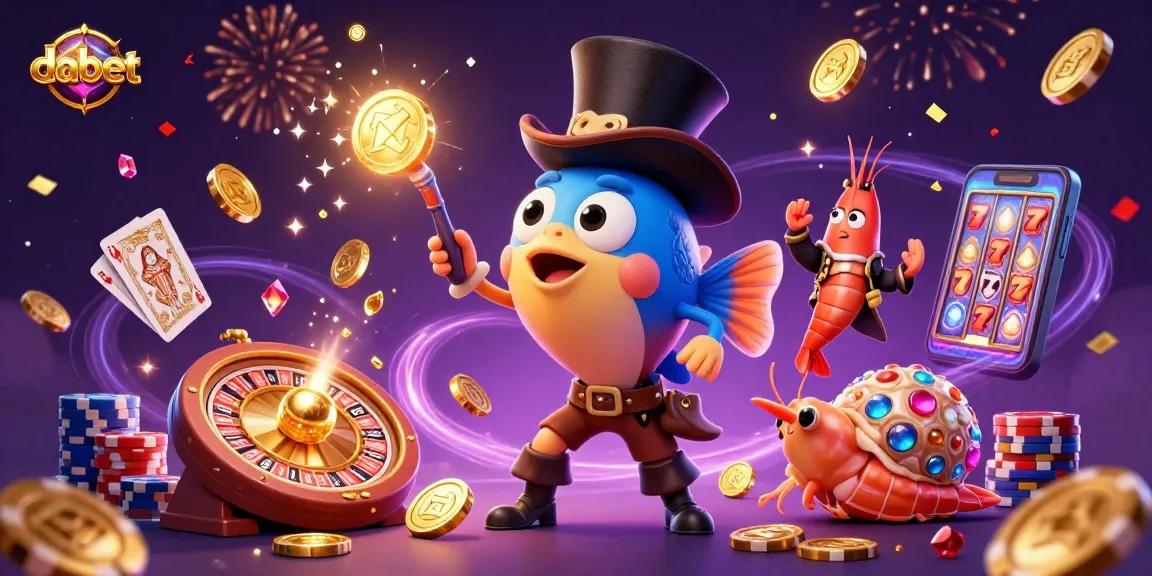 Dabet offers an exciting casino experience with a lively scene filled with engaging characters and dynamic elements.