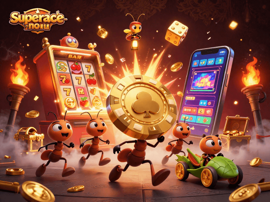 Win big with superace-nohu in a dynamic heist of golden poker chips and slot machines!