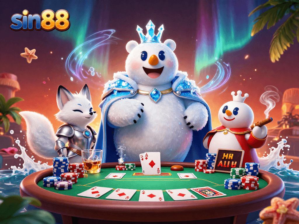 Join sin88 to enjoy a thrilling poker scene featuring vibrant characters and dynamic game elements
