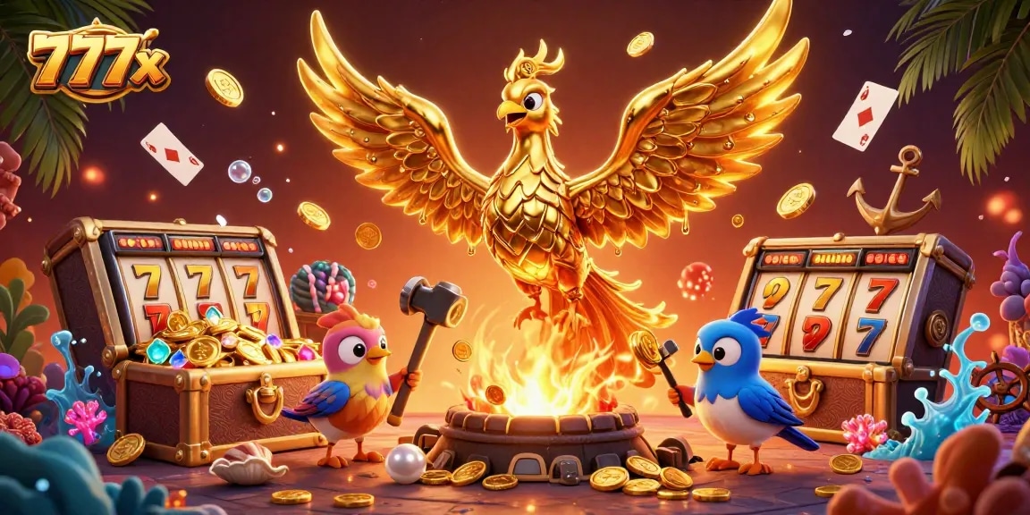 Experience thrilling gameplay with the 777x golden phoenix amidst vibrant casino elements.