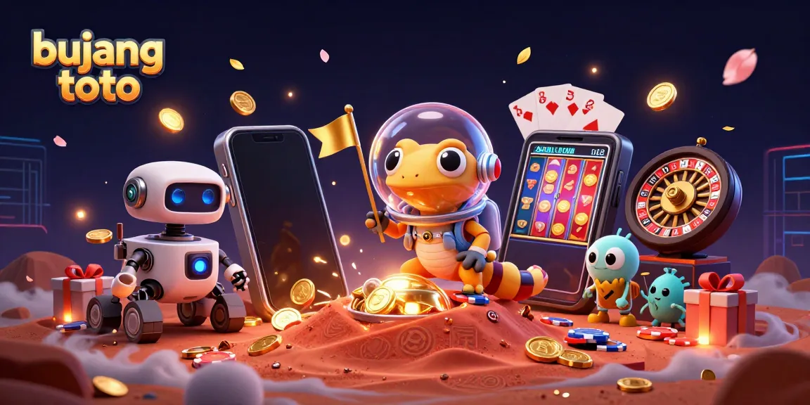 Engage with bujang toto through a vibrant scene of a Martian gecko exploring a golden casino.