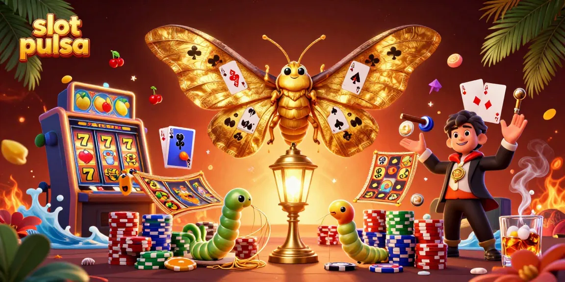Menangkan slot pulsa dengan mesin slot dan simbol buah yang menarik, dikelilingi oleh karakter unik.