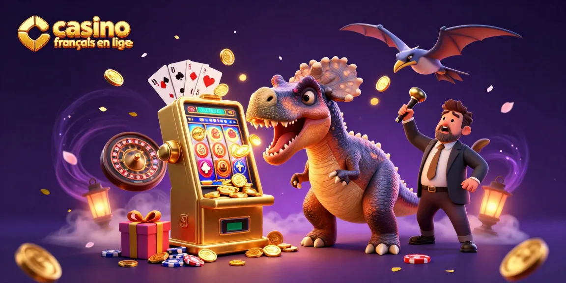 Jackpot de casino français en ligne avec une machine à sous dorée et des pièces volantes.