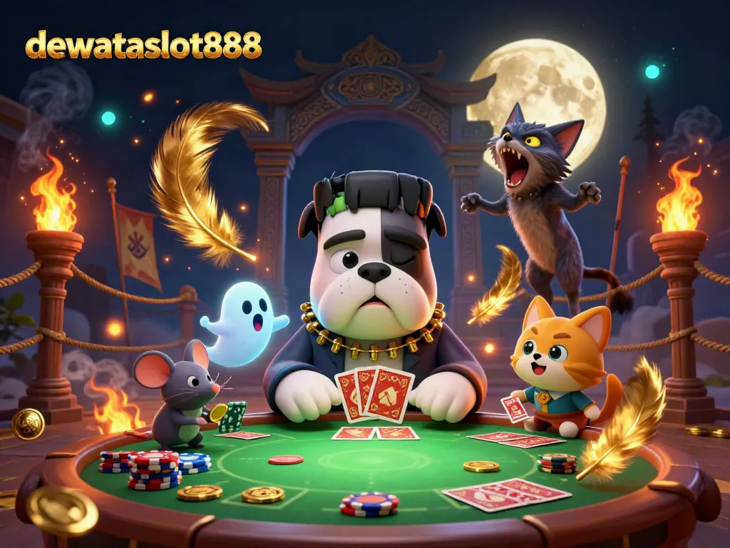 dewataslot888, permainan slot seru dengan Frankenstein bulldog monster dan teman-teman bermain di meja hijau
