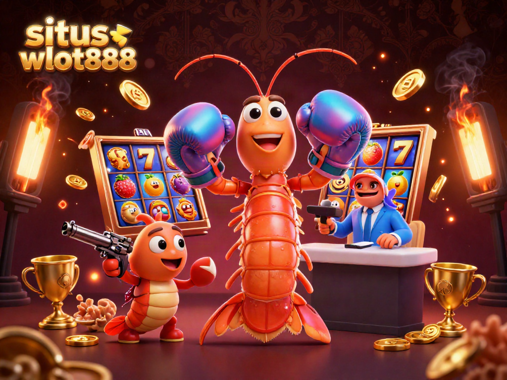 Menangkan jackpot dengan situs wslot888, diilustrasikan melalui karakter kartun yang beraksi di casino.