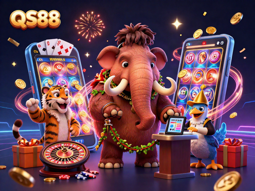 Enjoy casino gaming with QS88's vibrant atmosphere featuring fun characters and exciting visuals.