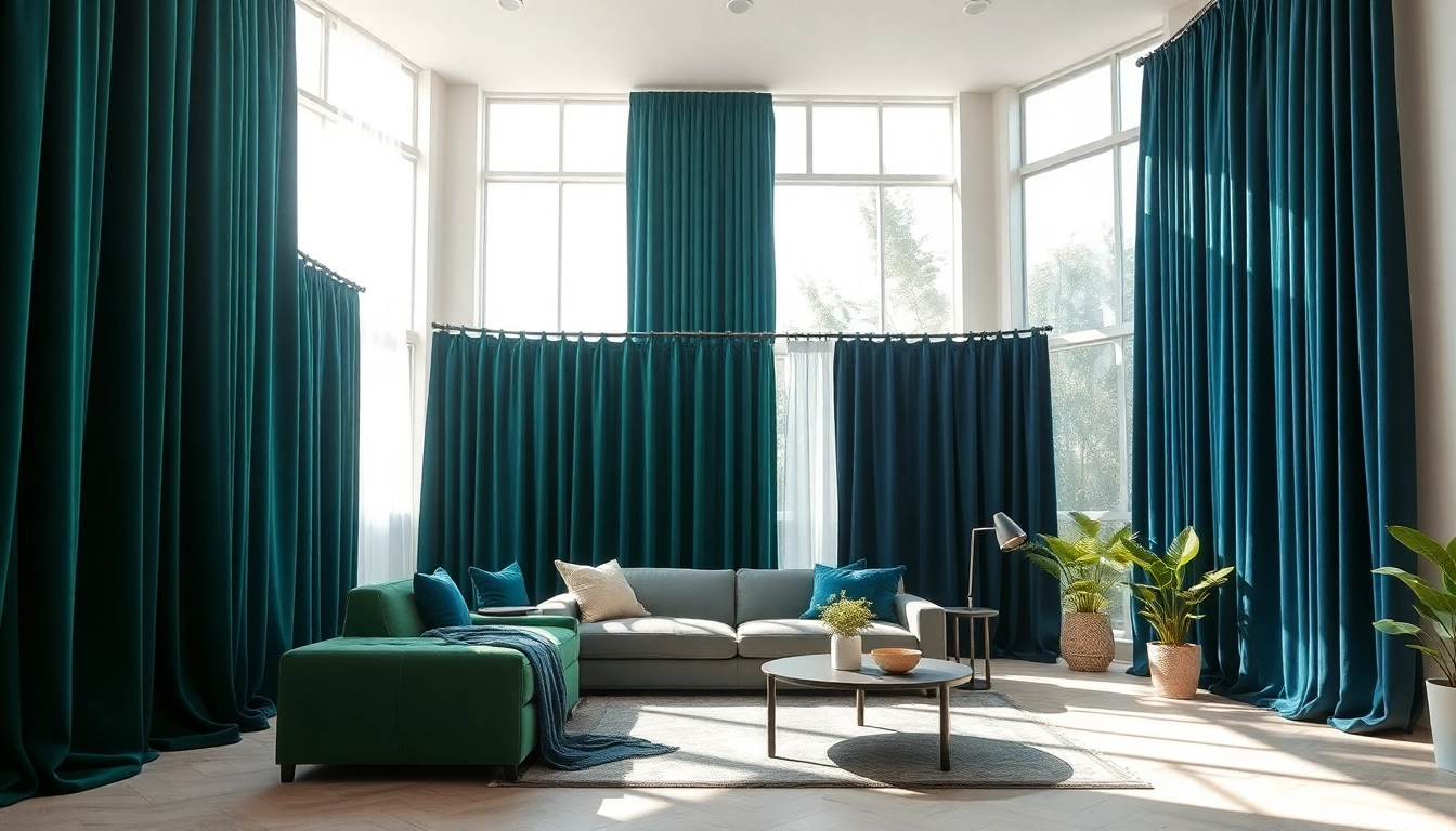 Gordijnen velours in een elegante woonkamer creëren een luxe sfeer.