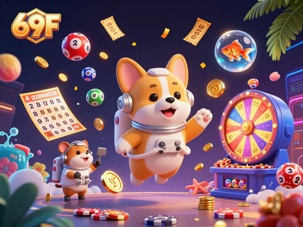 Jogue a sorte no 69F com corgi astronauta e uma cena de cassino espacial divertida.