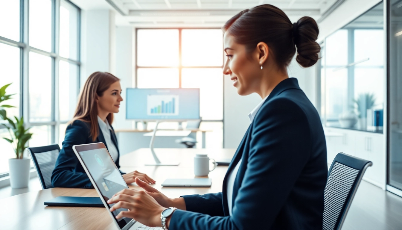 Replace executive assistant with AI showcasing a digital assistant in a modern office setup.
