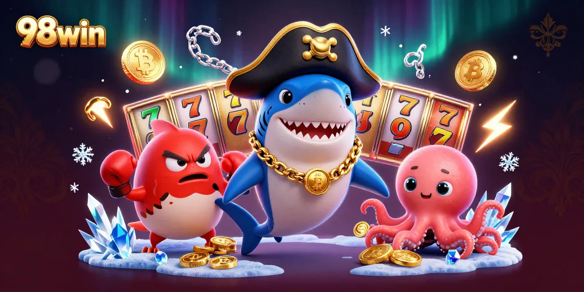 Spin the reels at 98win with interactive characters in a vibrant casino scene