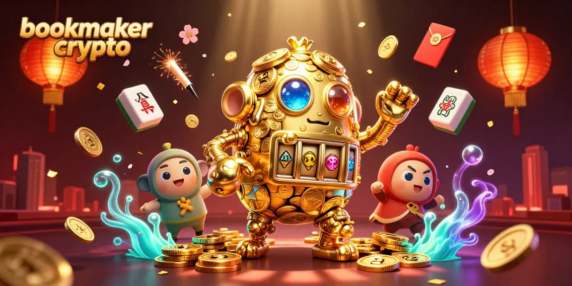 Placer des paris sur un bookmaker crypto avec un golem en or et des éléments festifs captivants.