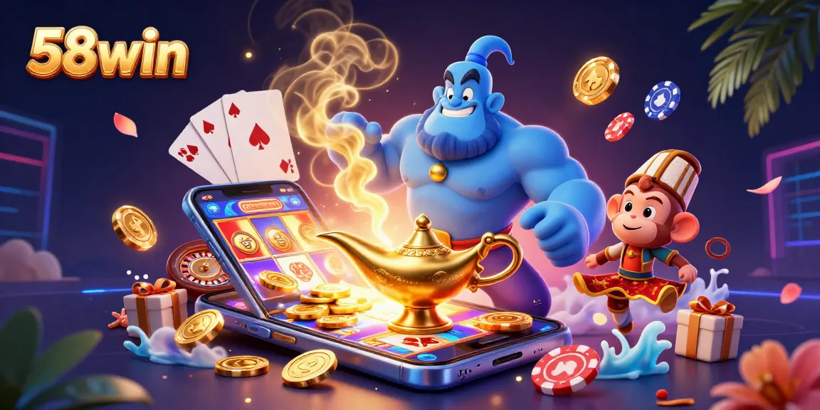 Experience the excitement of 58win as a genie grants you big wins with colorful slot games.