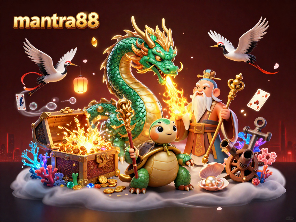 Explore mantra88 gaming with a vibrant scene featuring mythical characters and casino elements.