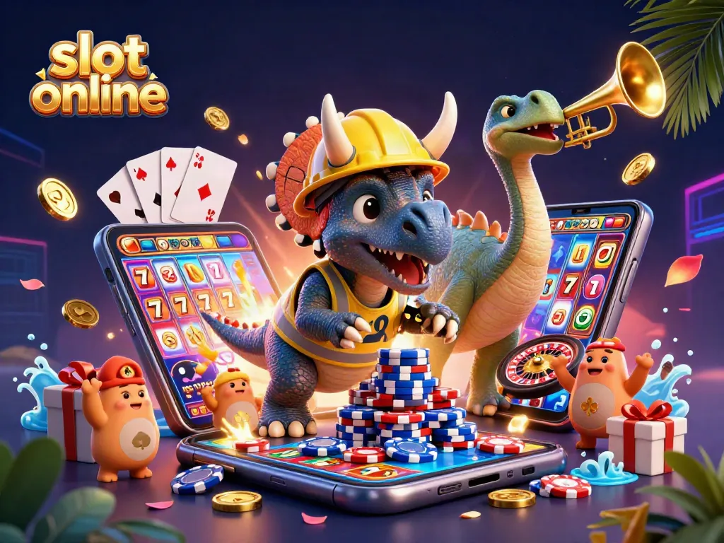 Spin the reels on slot online with vibrant characters celebrating a casino adventure.