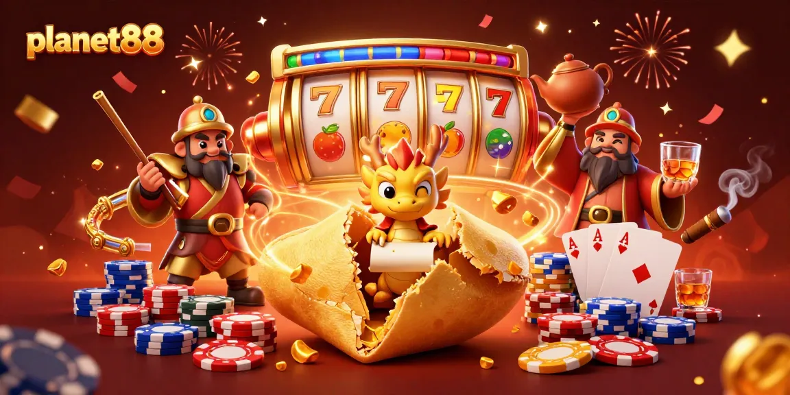 Engage with thrilling slots at planet88 featuring a golden fortune cookie scene packed with gambling excitement.