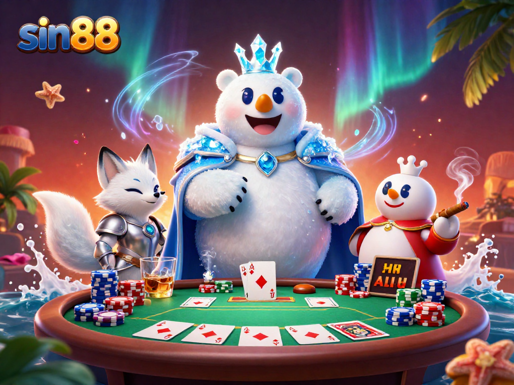 Join sin88 to enjoy a thrilling poker scene featuring vibrant characters and dynamic game elements