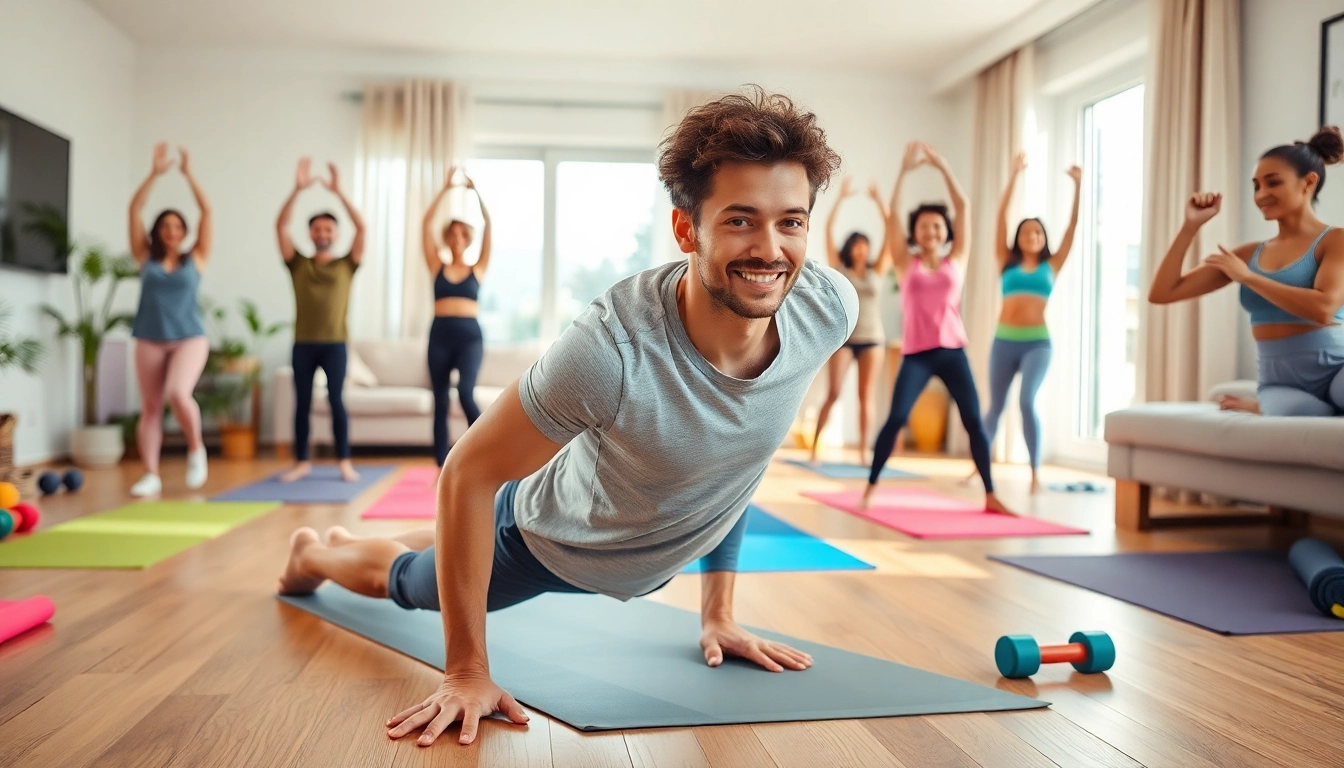 Engaged individuals participating in effective home workout plans in a bright, motivational setting.