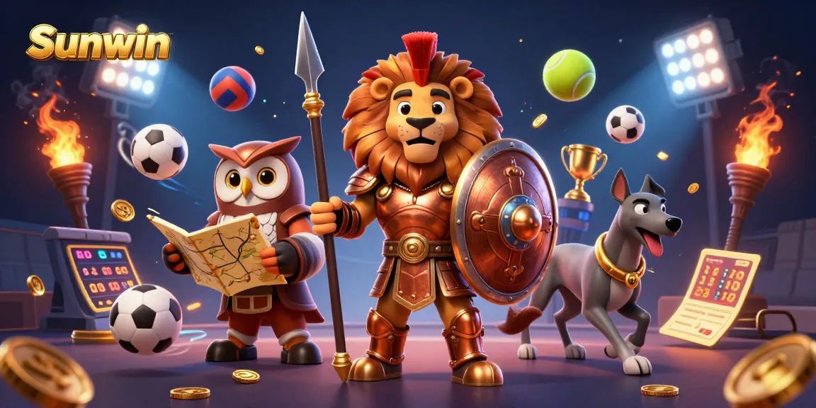 Experience thrilling wins at Sunwin with a dynamic 3D casino scene featuring iconic characters and vivid gaming elements.