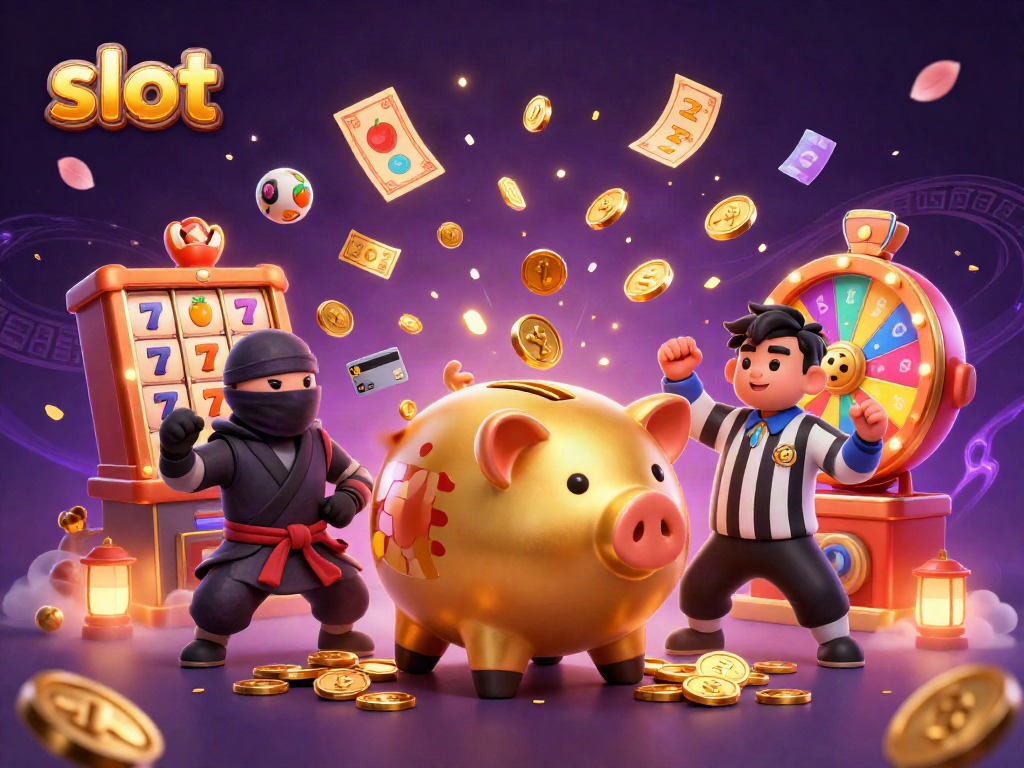 Slot menampilkan karakter kartun 3D unik dengan elemen jackpot dan suasana kasino yang ceria.