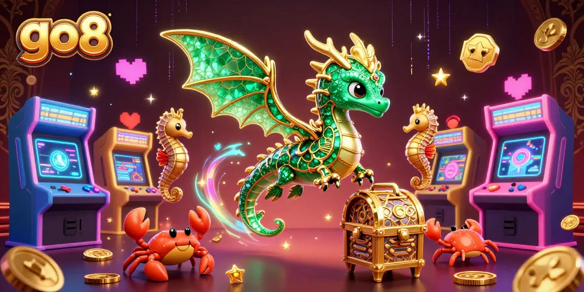 Spin and win with go8's vibrant casino atmosphere in this dynamic 3D illustration.