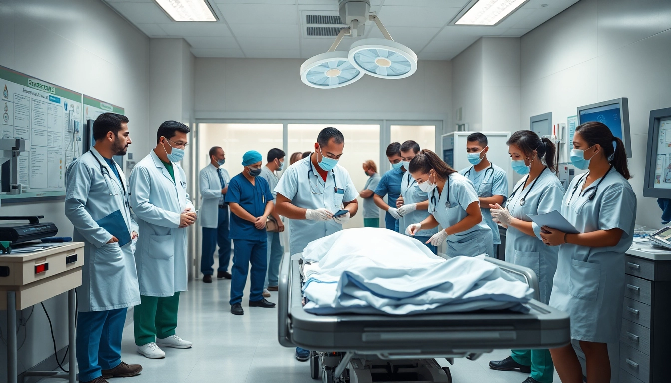 Dynamic scene of Emergency Hospital Services highlighting medical professionals in action.