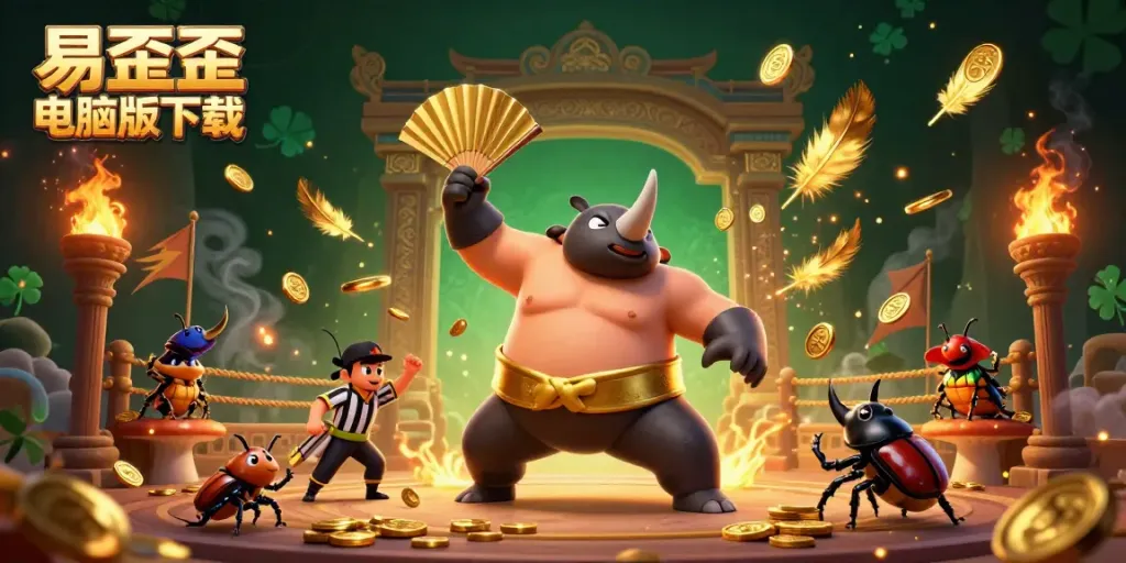 Engage in exciting gameplay with 易歪歪电脑版下载, as the cartoon beetle champion claims victory in a vibrant casino setting.