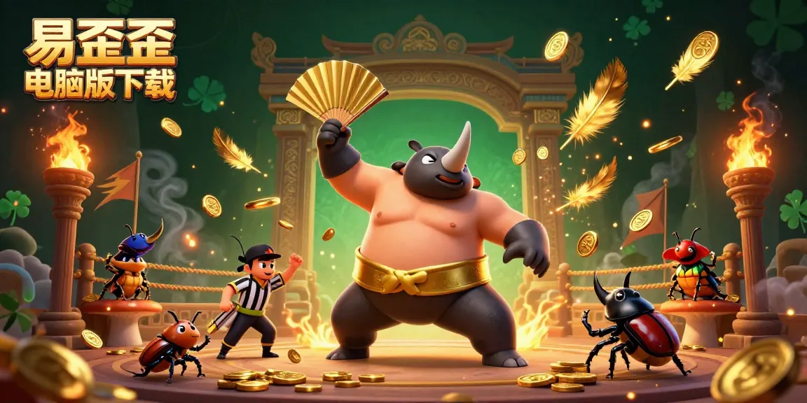 Engage in exciting gameplay with 易歪歪电脑版下载, as the cartoon beetle champion claims victory in a vibrant casino setting.