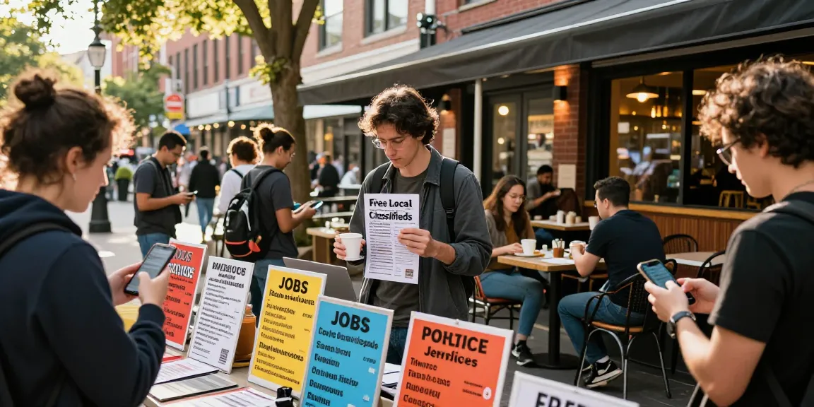 People engaging with BedPersonal classifieds in a lively marketplace.