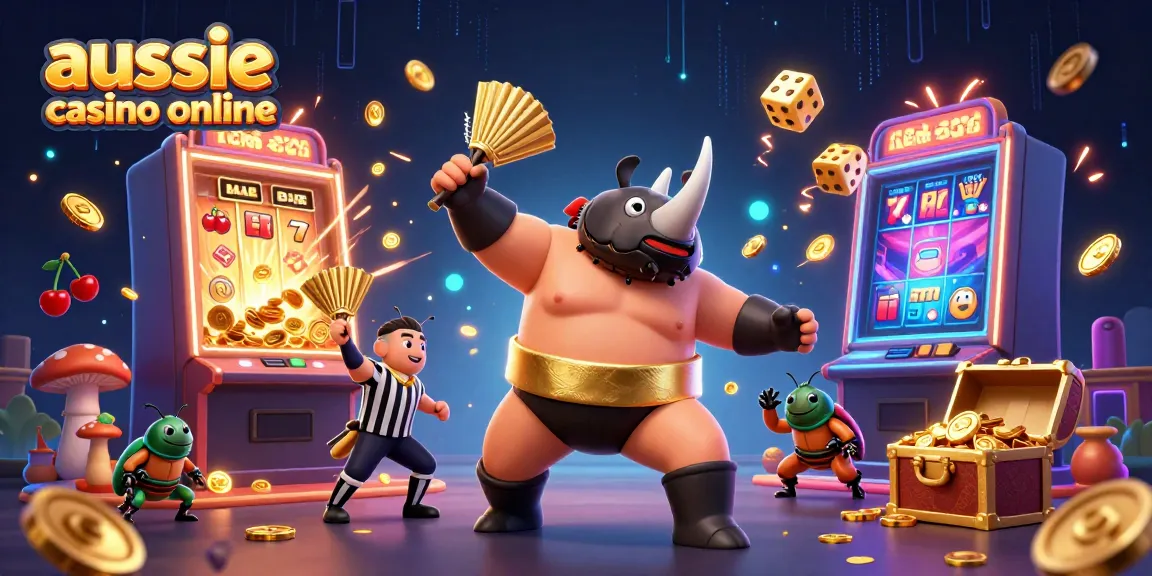 Experience the excitement of aussie casino online with a dazzling 3D illustration of a beetle sumo champion.