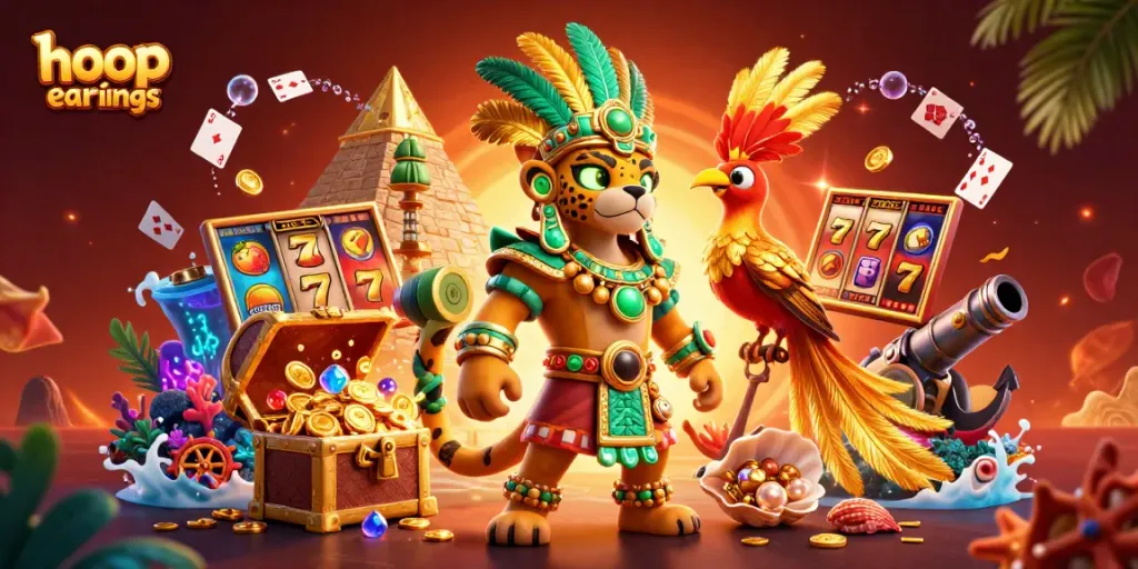 Experience the allure of hoop earrings amidst exciting casino action with vibrant, gold-tinged visuals.
