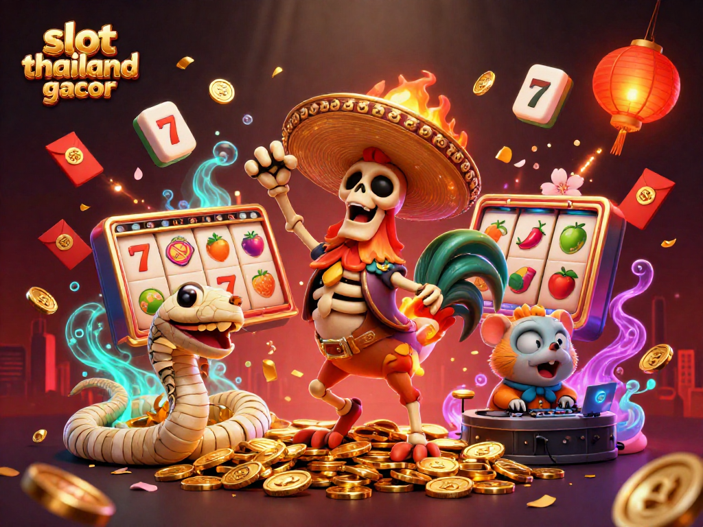 Celebrate your luck with slot thailand gacor featuring lively 3D characters surrounded by vibrant casino elements.