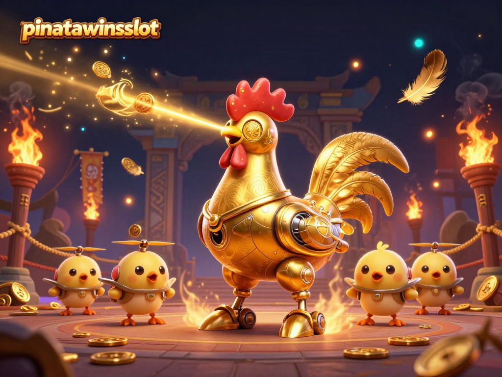 Engage in vibrant gambling action with pinatawinsslot amidst golden chickens and dynamic game elements.