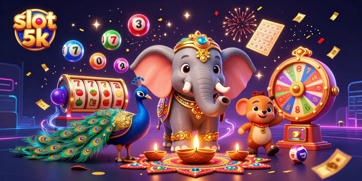 Experience the thrill of gaming with slot 5k in this vibrant 3D illustration featuring a Diwali-themed elephant.