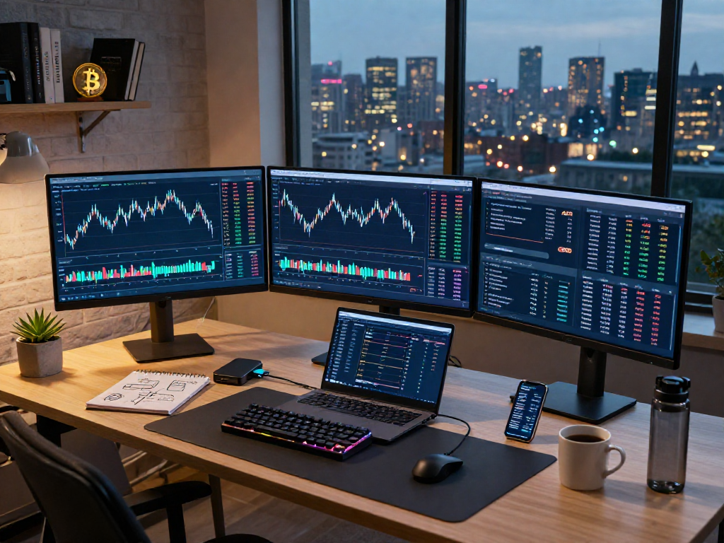 MetaTrader 5 官网交易者在现代办公室分析数字货币图表与投资组合