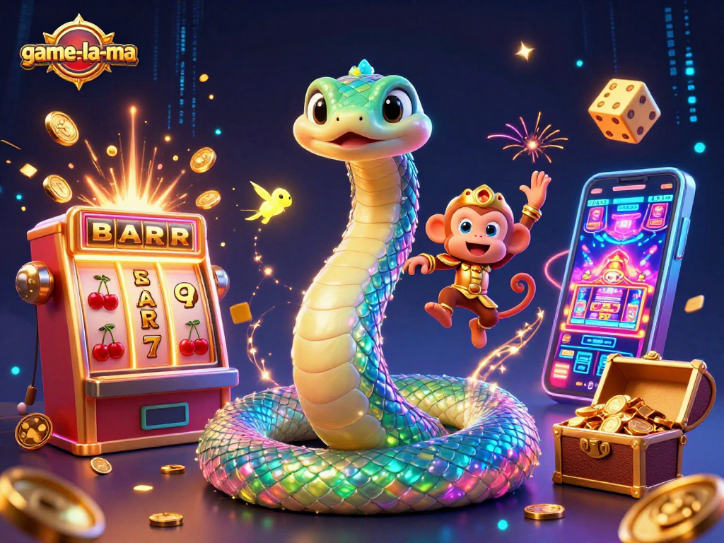 Experience the thrill of game-la-ma with vibrant slot machines and magical characters.
