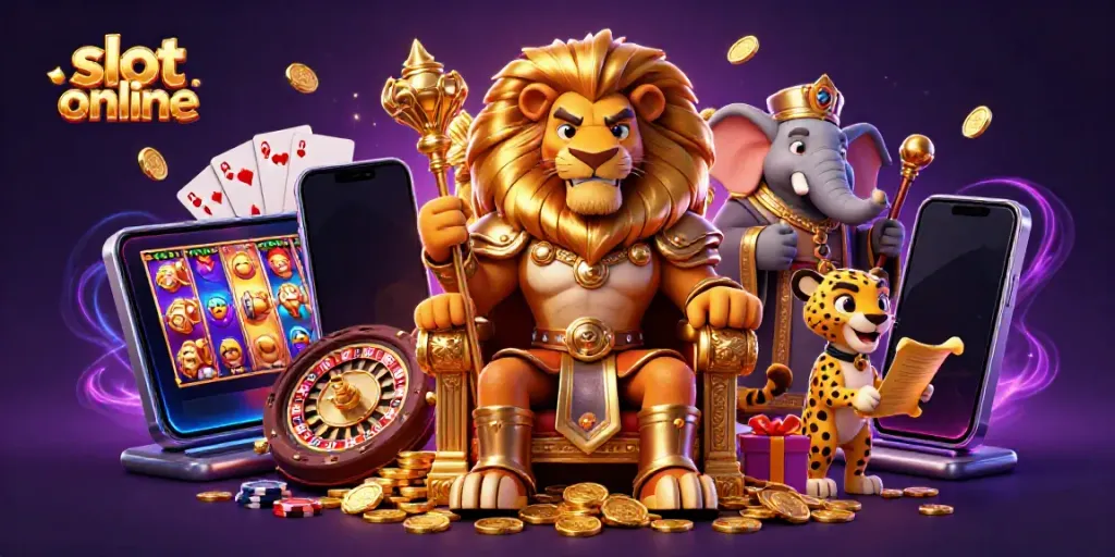 Engage with the thrill of slot online gameplay in vibrant casino-themed illustration.