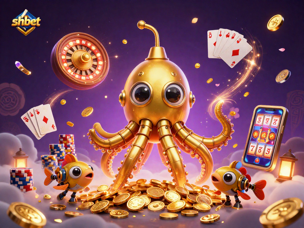 Experience thrilling gameplay at shbet as golden kraken and mechanical fish explore a treasure-filled casino realm.