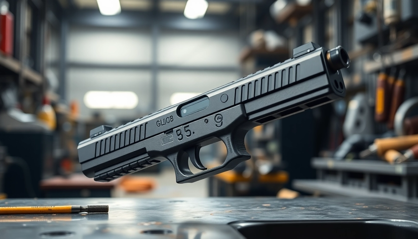 Showcase the glock 48 complete slide, highlighting its precision and quality in a professional setting.