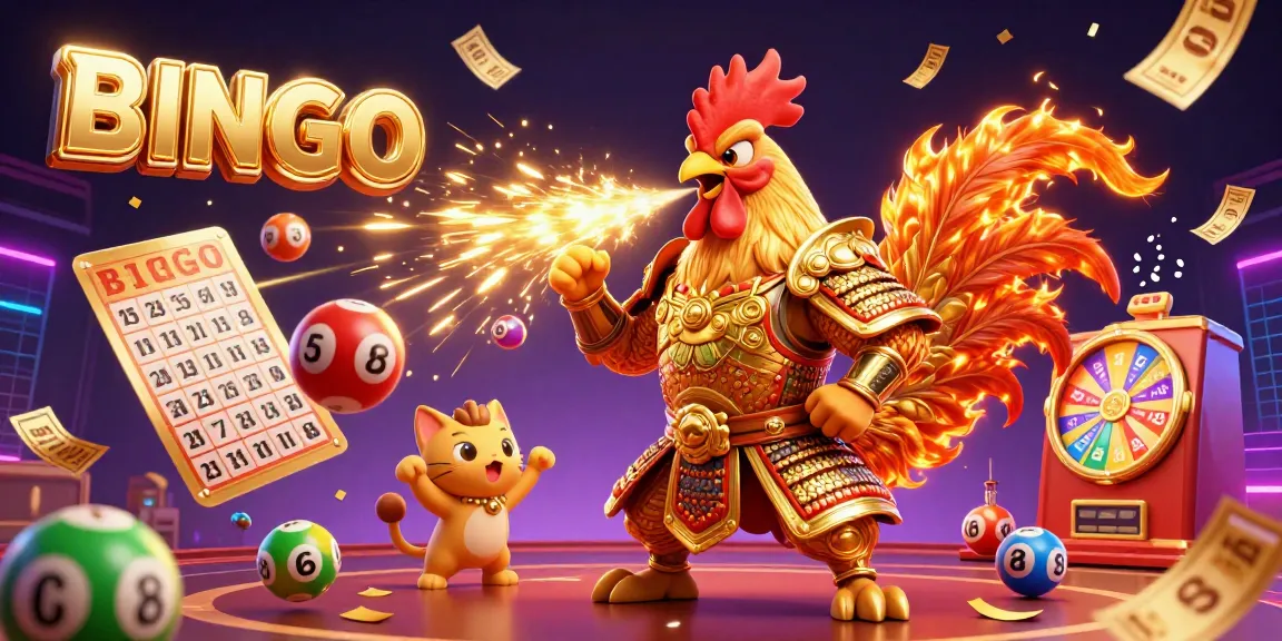 Experience the excitement of sunwin with a cartoon fighting rooster and a dragon hatchling in a vibrant casino scene.