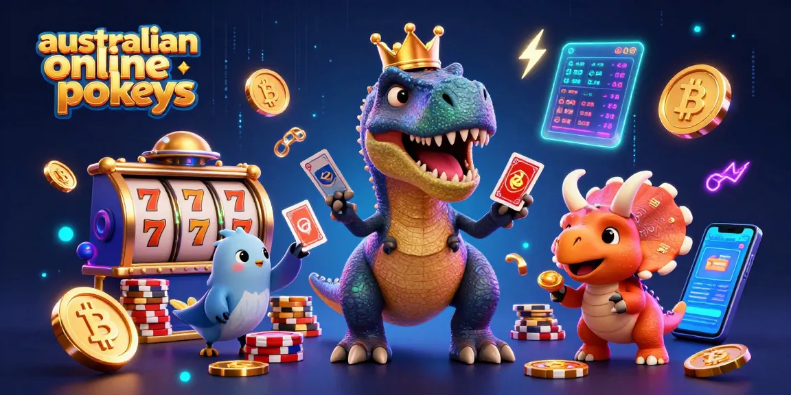 Engage in thrilling australian online pokies gameplay as colorful characters shuffle cards and stack chips.