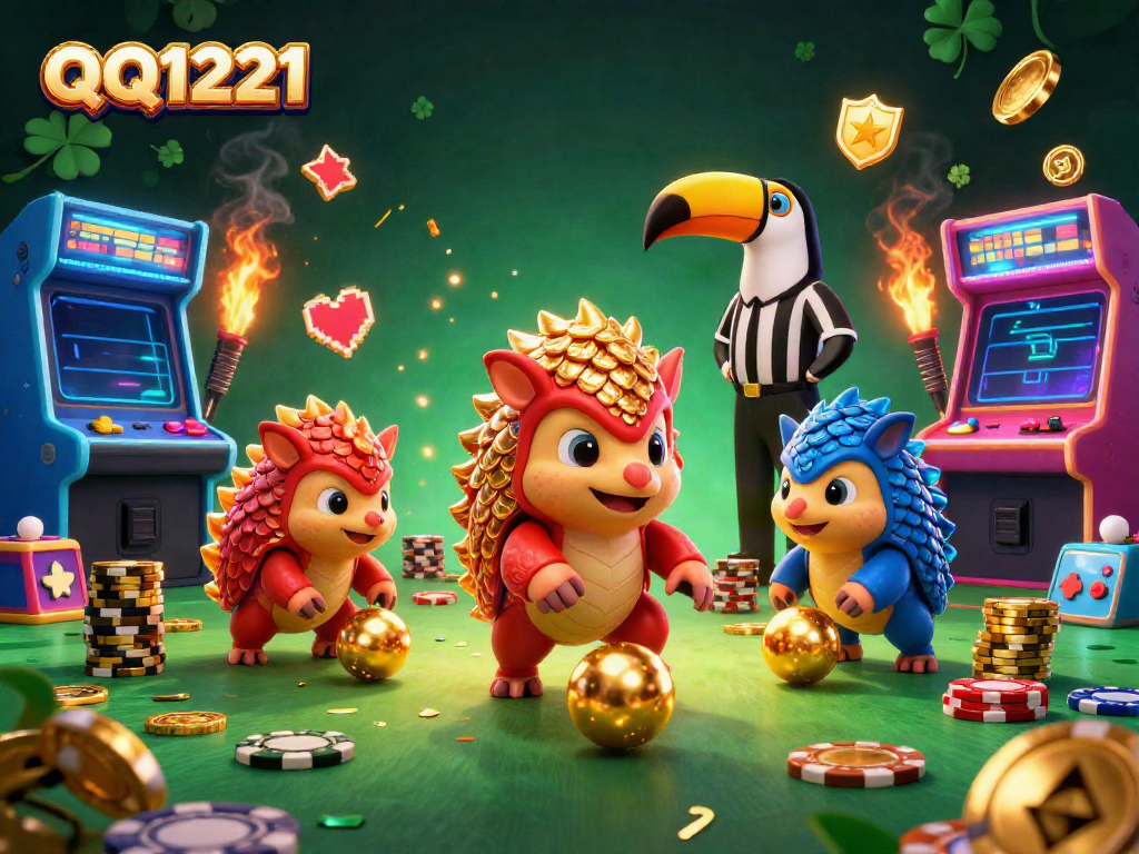 Experience thrilling gameplay at QQ1221 as rival pangolins bowl through poker chips in an exciting digital casino.