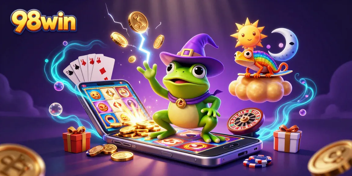 Experience the thrill of 98win with golden coin storms and vibrant gaming elements.