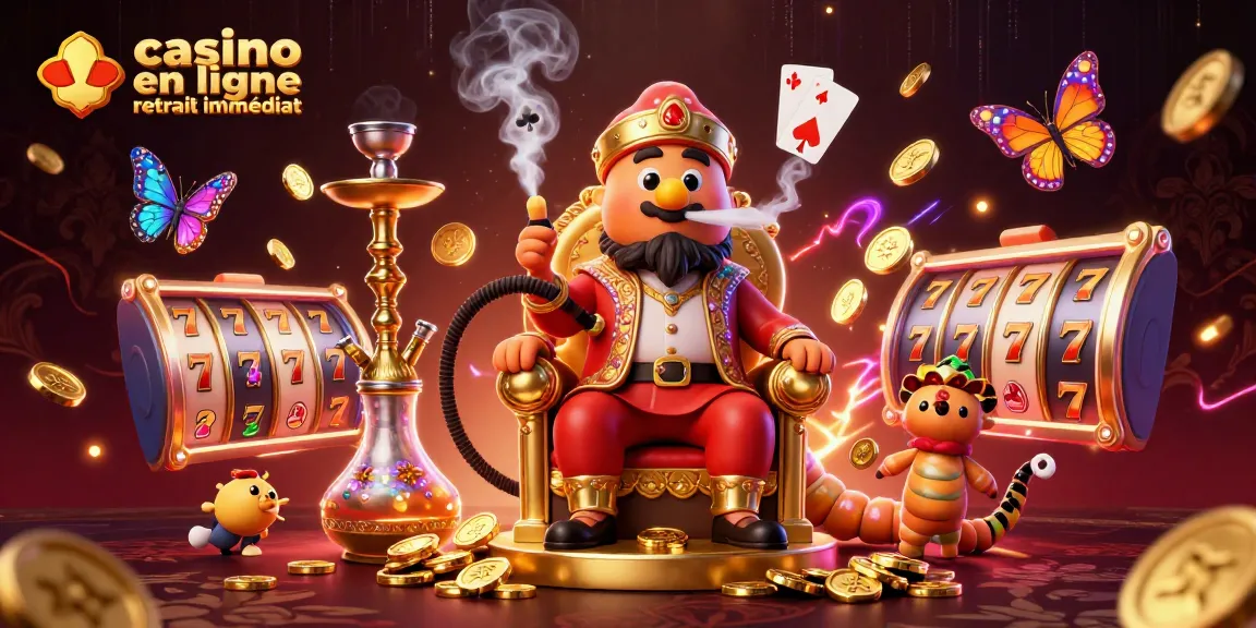 Jouez facilement au casino en ligne retrait immédiat avec des symboles de machines à sous et des pièces d'or étincelantes.