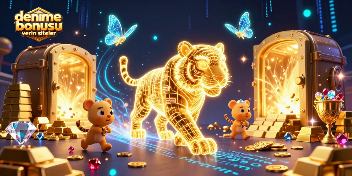 Engage with deneme bonusu veren siteler showcasing vibrant digital casino elements and a glowing golden tiger.