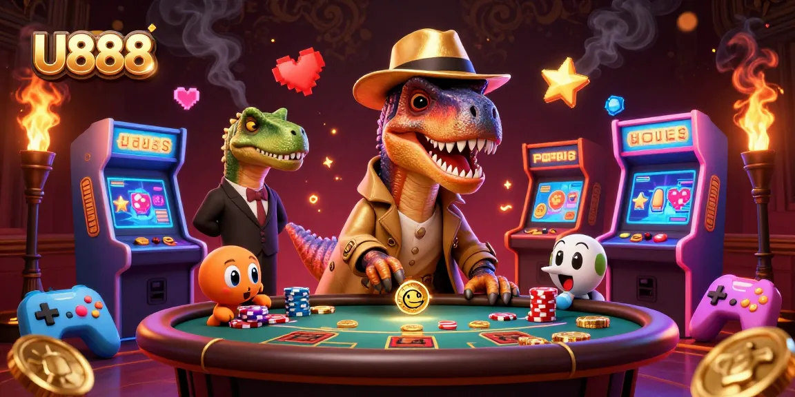 Experience U888's excitement with a stealthy velociraptor at a blackjack table.