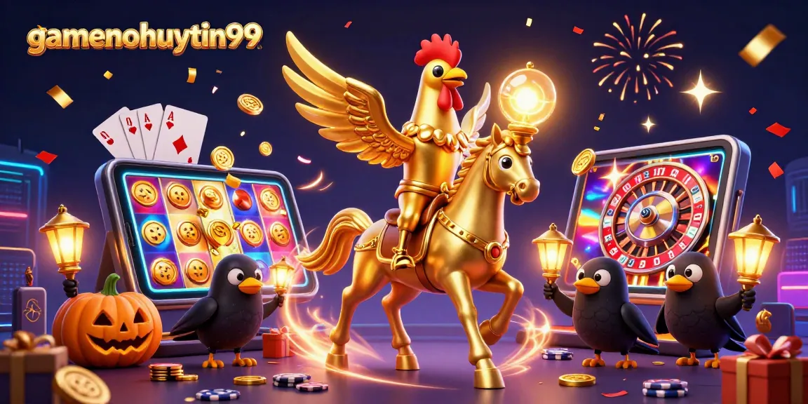 Engage with gamenohuuytin99's thrilling slot games featuring a colorful neon casino scene.