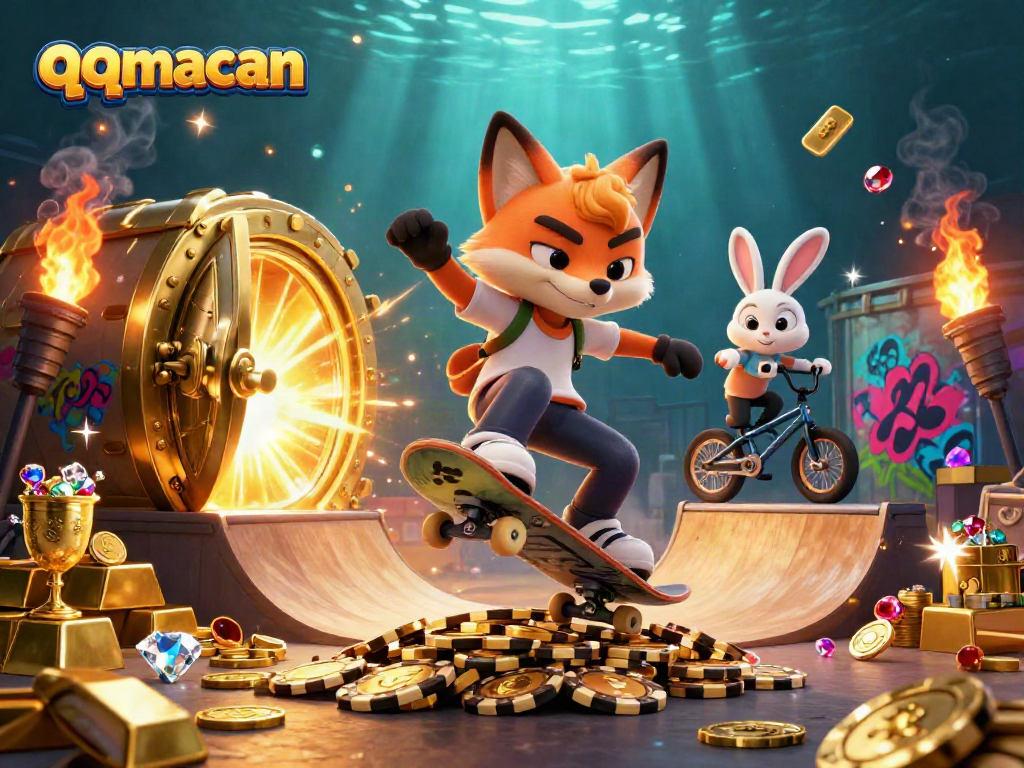 Engage with the thrilling world of qqmacan through this vibrant 3D casino illustration.